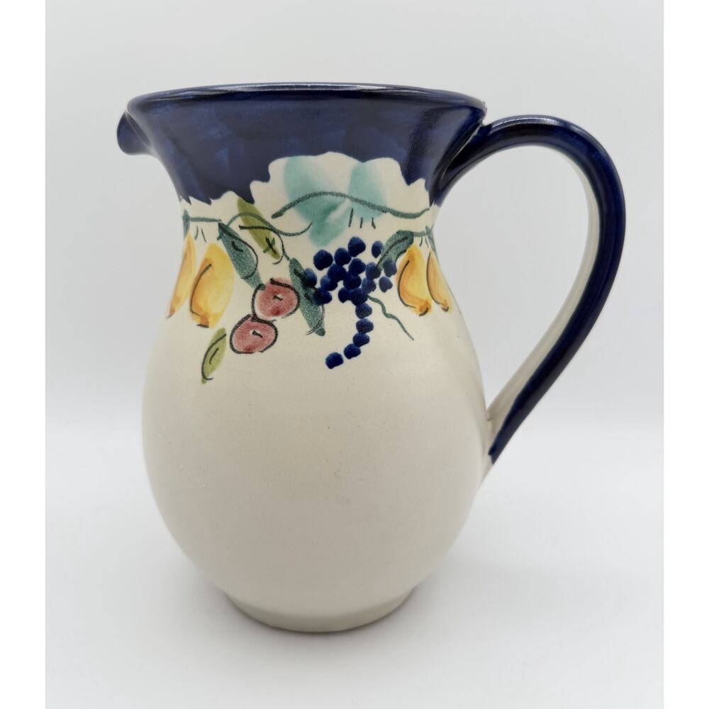 Amalfi Hand Painted Italian Pottery Pitcher 8” Vase Fruit Design Signed A. Fusco